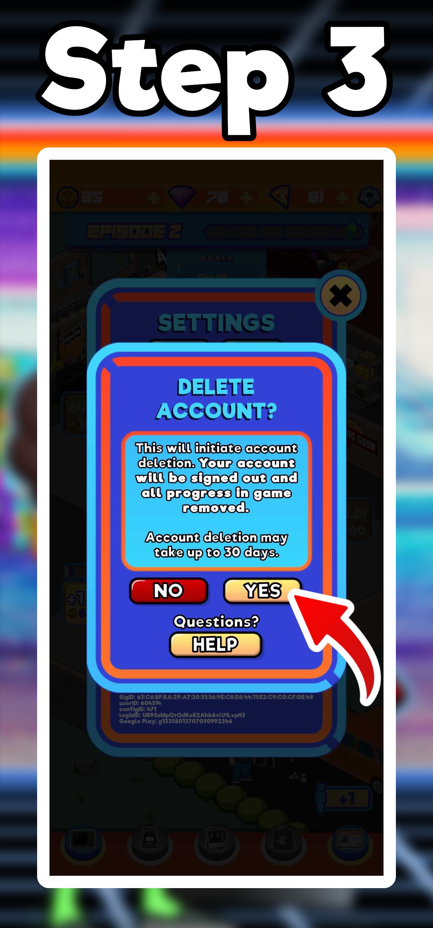 My Arcade Empire Account Deletion Step 3 - Yes Prompt