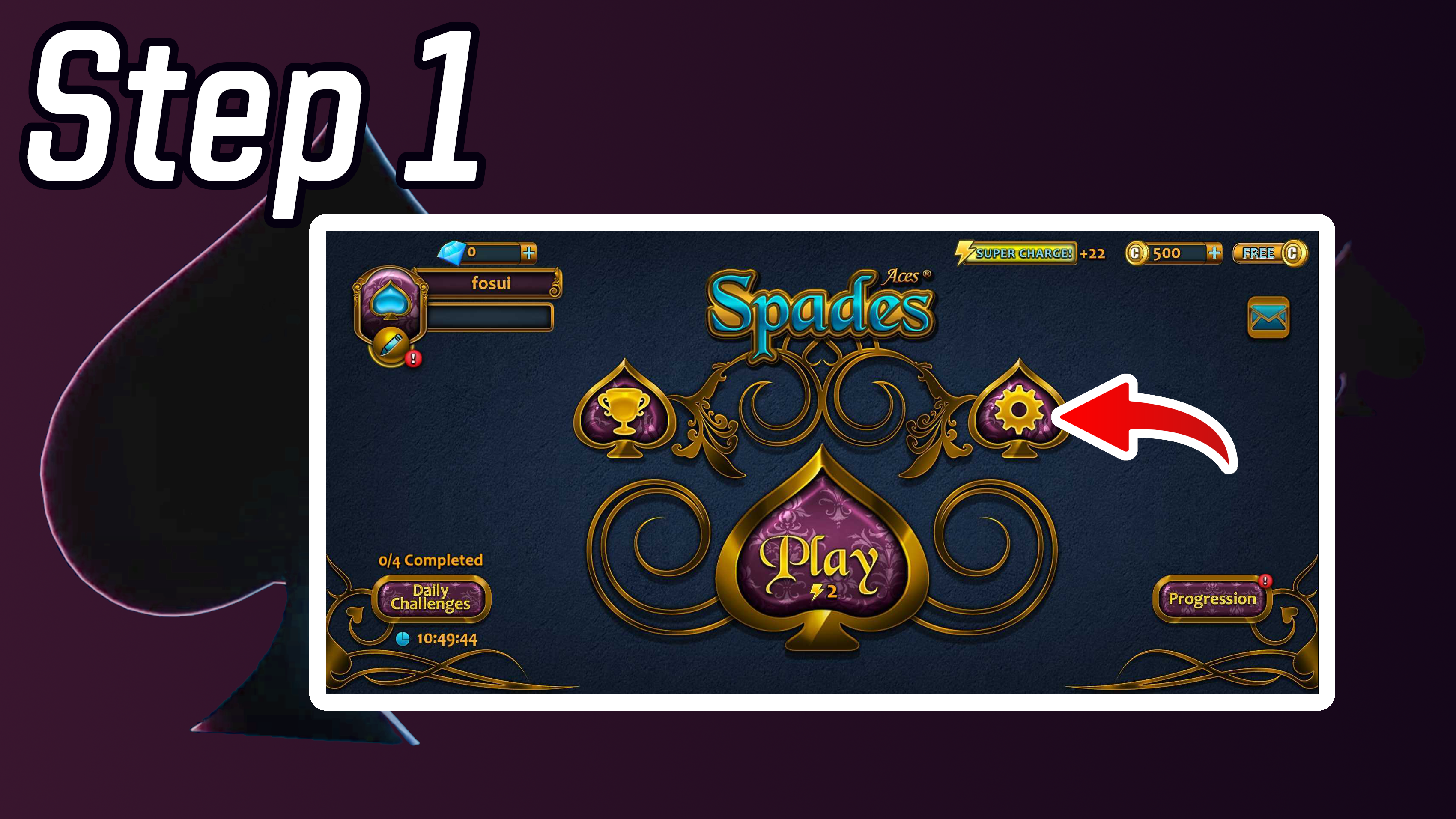 Aces Spades Account Deletion Step 1 - Settings Menu