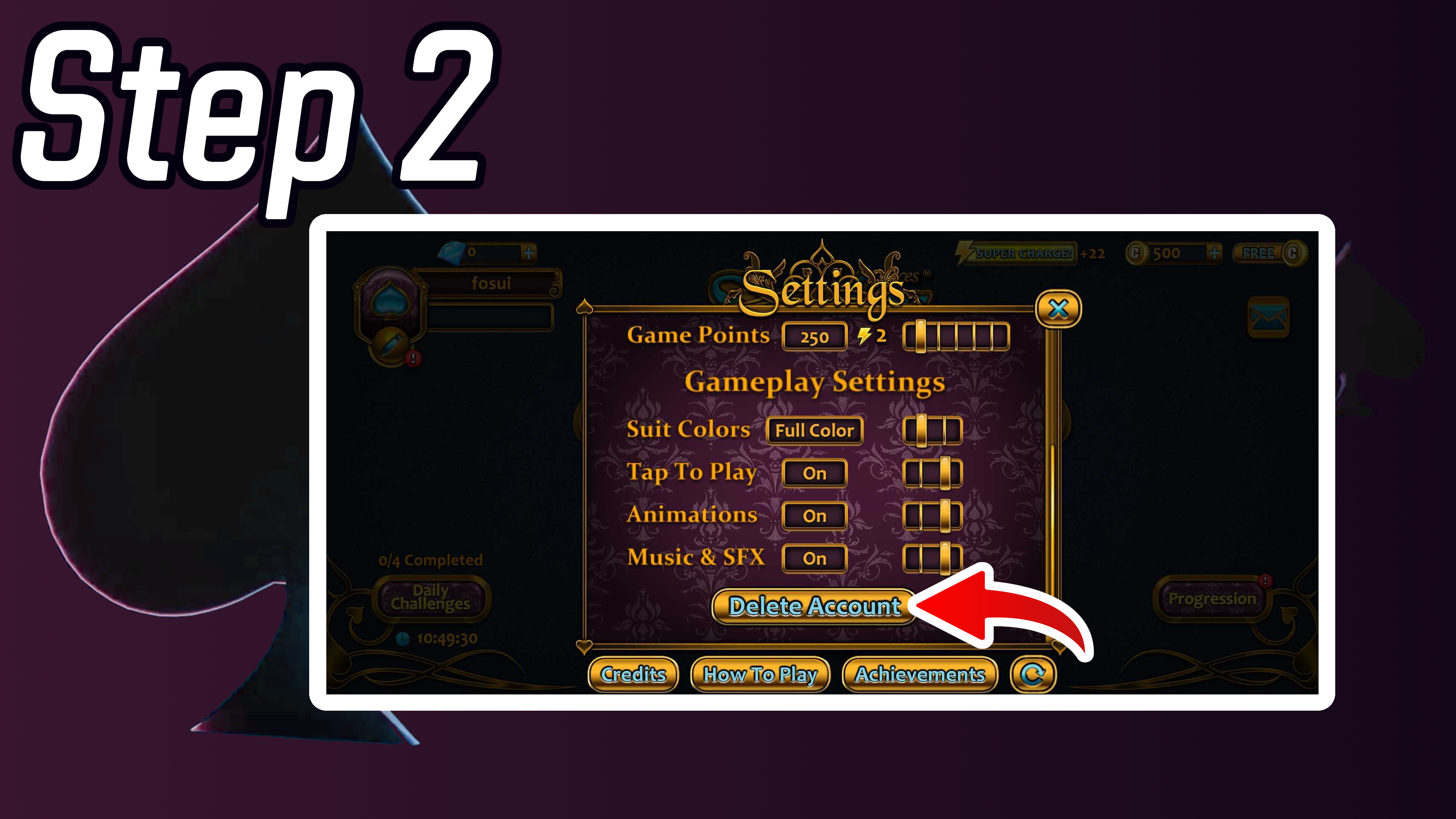 Aces Spades Account Deletion Step 2 - Delete Account Option