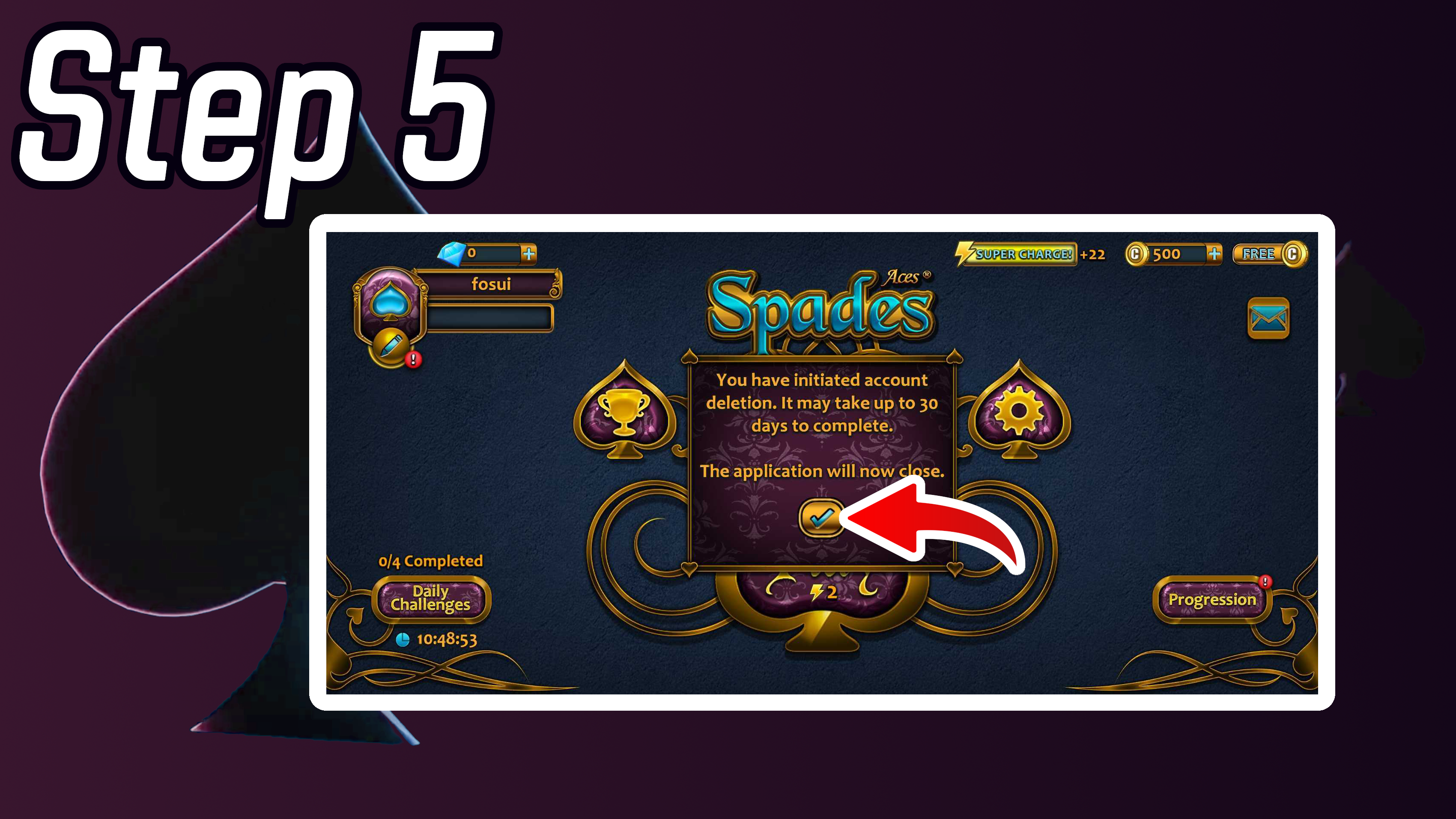 Aces Spades Account Deletion Step 5 - Final Confirmation